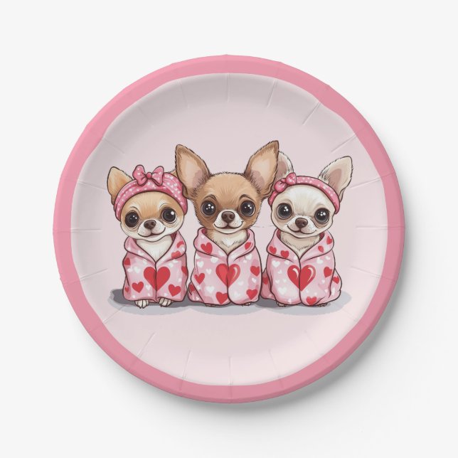 Valentinstag Chihuahua Dogs Pappteller (Vorderseite)