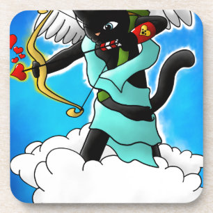 Valentinstag Coal Black Cupid Cat+BGC Getränkeuntersetzer
