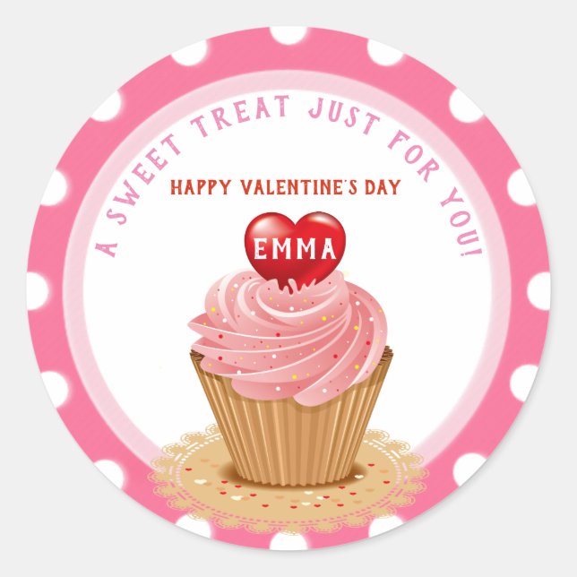 Valentinstag Cupcake Runder Aufkleber (Vorderseite)