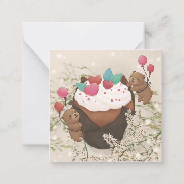Valentinstag: Cupcake & Teddy Bears Mitteilungskarte (Vorderseite)