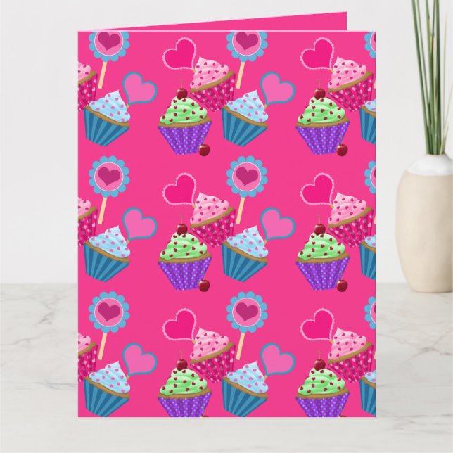 Valentinstag Cupcakes Grußkarte Dankeskarte (Vorderseite)