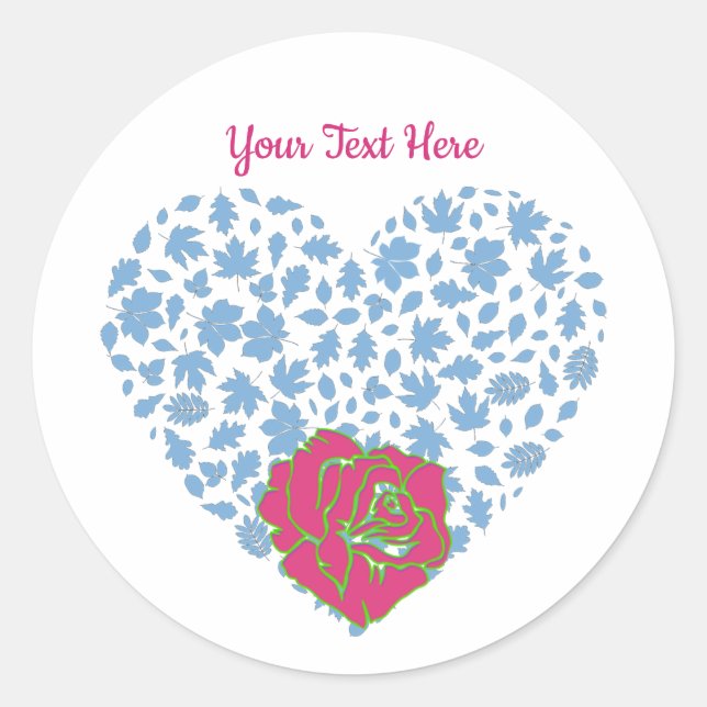 Valentinstag Custom Text Romantic Heart Rose Runder Aufkleber (Vorderseite)