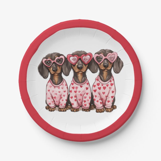 Valentinstag Dackel Hunde Pappteller (Vorderseite)