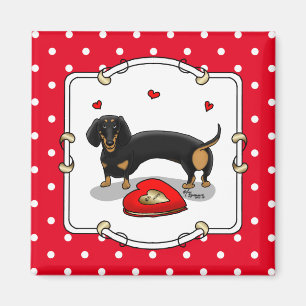 Valentinstag Dackel (schwarz & tan) - Niedlicher H Magnet