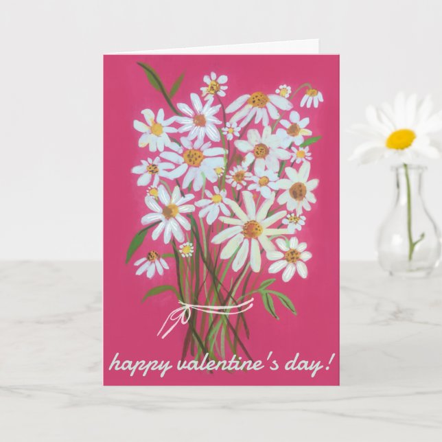 VALENTINSTAG Daisy Bouquet Pink Karte (Kleine Pflanze)