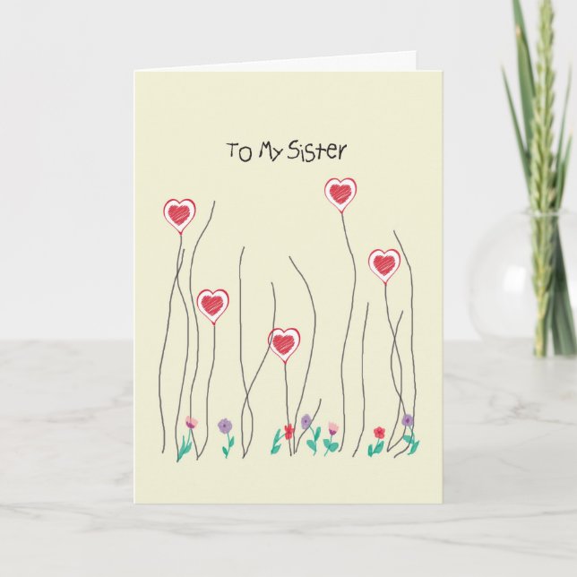 Valentinstag der Karte für Schwesterherzen-Blume (Vorderseite)