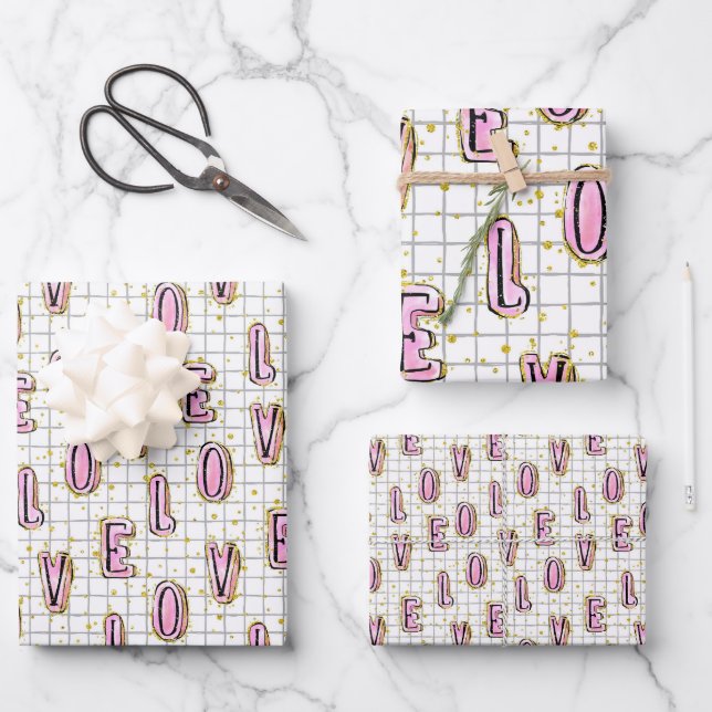Valentinstag der Liebe Geschenkpapier Set (Vorderseite)
