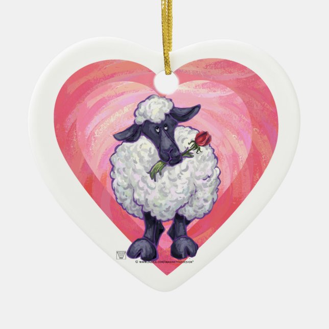 Valentinstag der Schafe Keramik Ornament (Vorne)