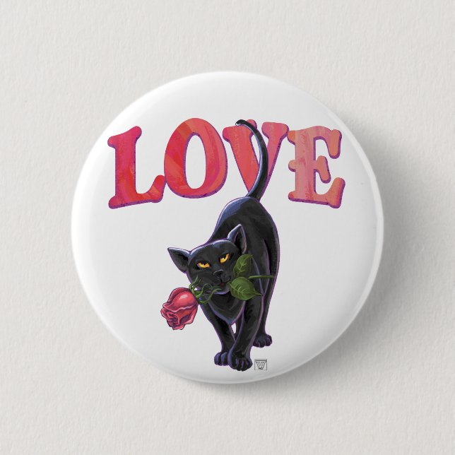 Valentinstag der Schwarzen Katze Button (Vorderseite)