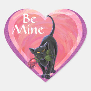 Valentinstag der Schwarzen Katze Herz-Aufkleber