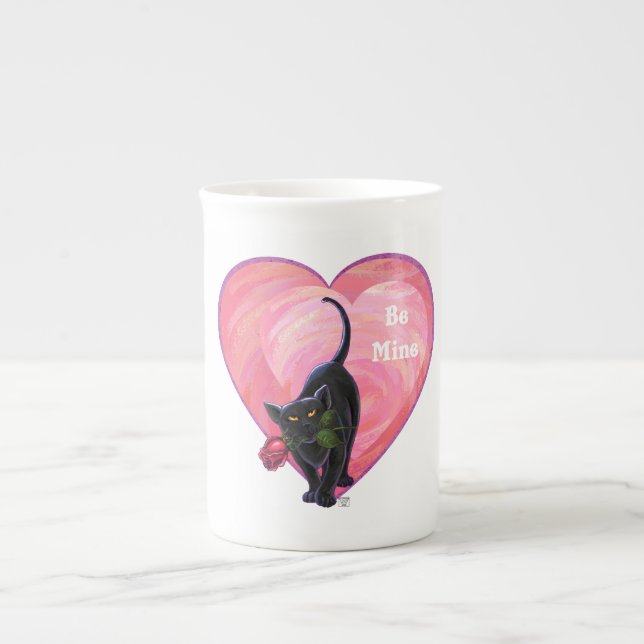 Valentinstag der Schwarzen Katze Prozellantasse (Vorderseite)