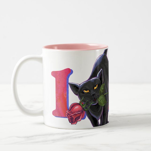 Valentinstag der Schwarzen Katze Zweifarbige Tasse (Links)