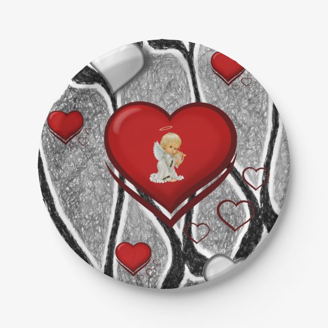 Valentinstag der Teller, Engel Pappteller (Vorderseite)