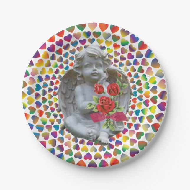 Valentinstag der Teller, Engel Pappteller (Vorderseite)