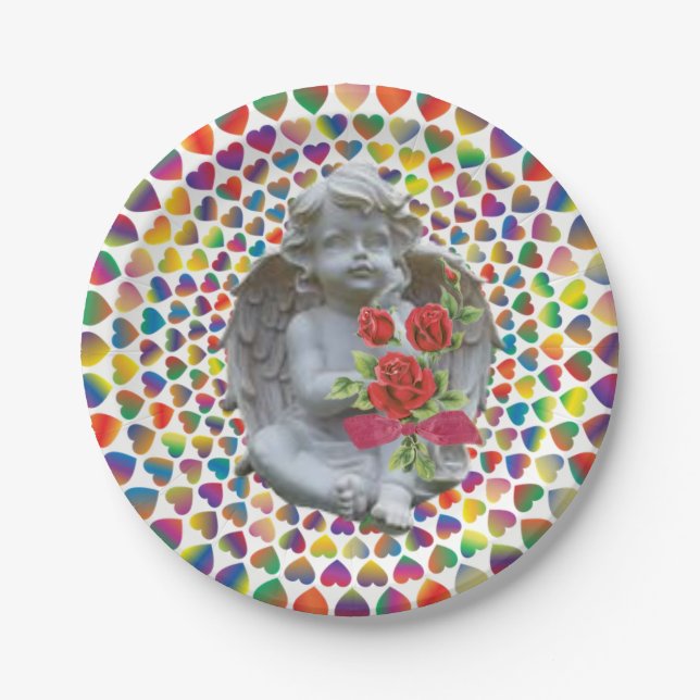 Valentinstag der Teller, Engel Pappteller (Vorderseite)