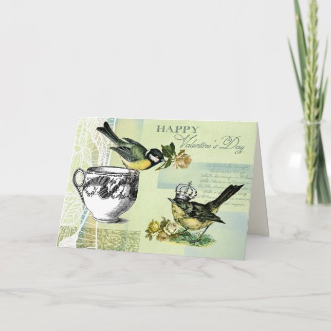 Valentinstag der Vintagen Vögel Feiertagskarte (Vorderseite)