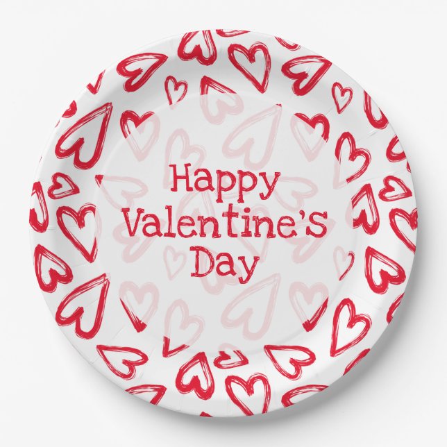 Valentinstag des handgezogenen Roten Herzens Pappteller (Vorderseite)