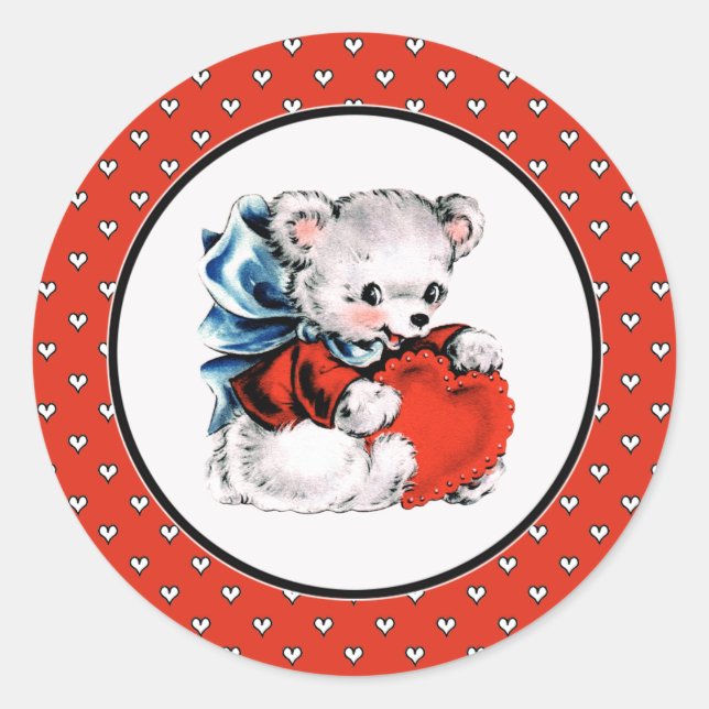 Valentinstag des Vintagen Teddy-Bären Runder Aufkleber (Vorderseite)