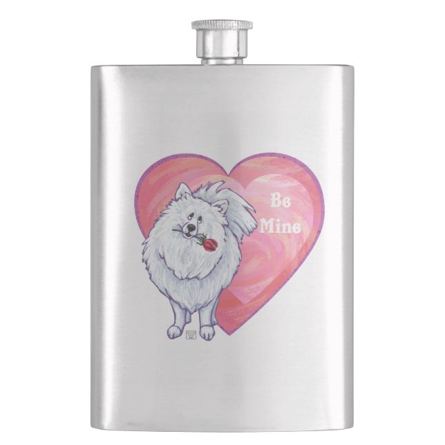 Valentinstag des weißen Spitzes Flachmann (Vorderseite)