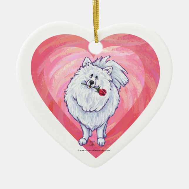 Valentinstag des weißen Spitzes Keramik Ornament (Vorne)