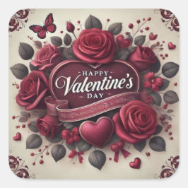 Valentinstag Design mit Rose und Herz Quadratischer Aufkleber