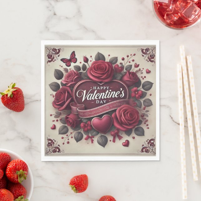 Valentinstag Design mit Rose und Herz Serviette (Beispiel)
