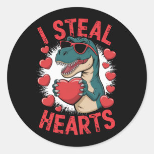 Valentinstag Dinosaur I Steal Hearts Liebe T rex Runder Aufkleber