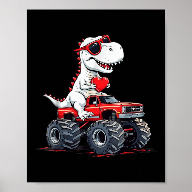Valentinstag Dinosaur Monster LKW mit Herz B Poster (Vorne)