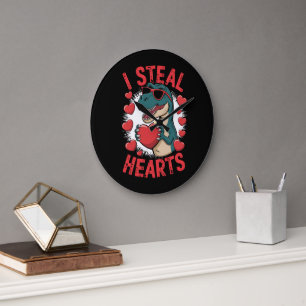 Valentinstag Dinosaurier Ich stehle Herzen Liebe T Große Wanduhr