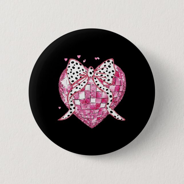 Valentinstag Disco Herz Coquette Bow Geschenke für Button (Vorderseite)