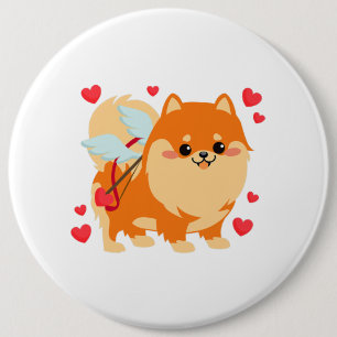 Valentinstag Dog Spitz Welpe Kindermädchen Button