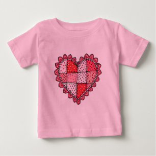 Valentinstag-Doodle-Art-Style-Faux-Patchwork-Herz Baby T-shirt