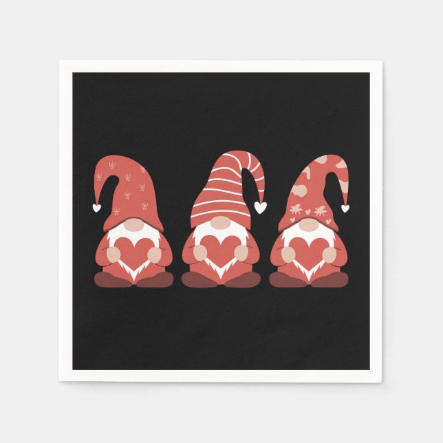 Valentinstag Drei Niedliche Gnomen, die Herz halte Serviette (Vorderseite)