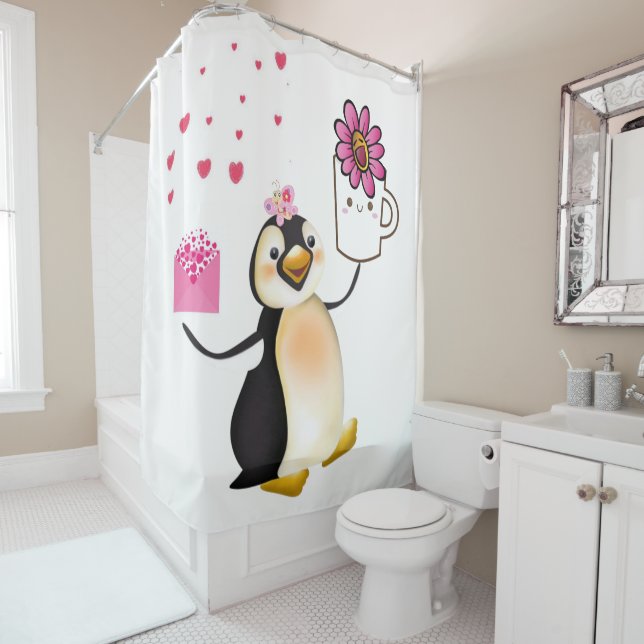 Valentinstag Duschvorhang, Pinguin Duschvorhang (Beispiel)