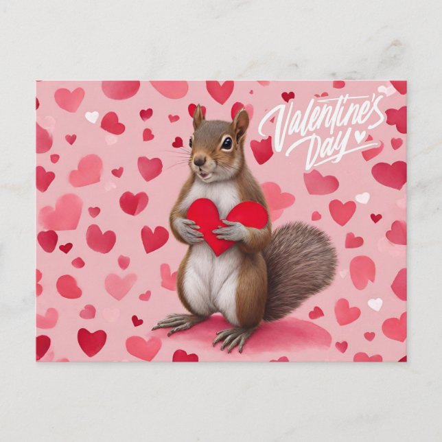 Valentinstag Eichhörnchen mit Herz Feiertagspostkarte (Vorderseite)