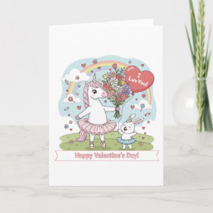 Valentinstag-Einhorn-Hasen-Grußkarte Feiertagskarte