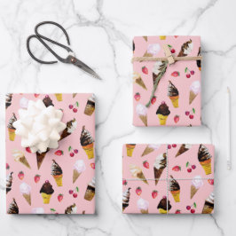 Valentinstag Eiscreme Hand Gezeichnet Wasserfarbe Geschenkpapier Set