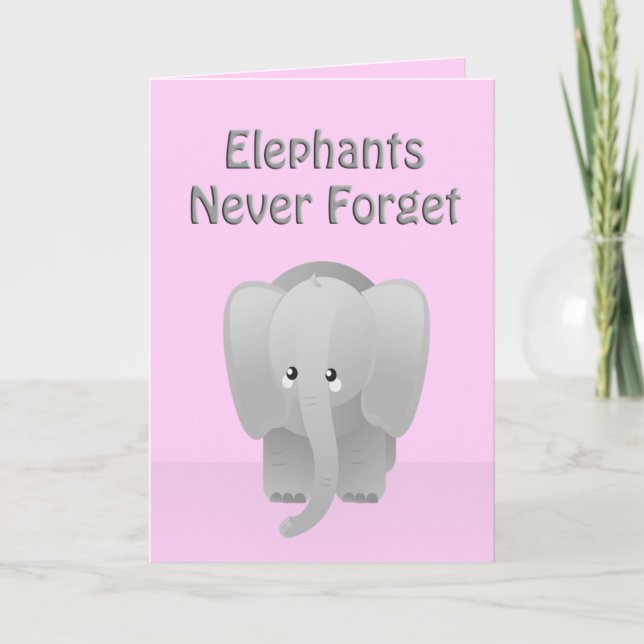 Valentinstag Elefant Vergiss nie rosa Karte (Vorderseite)