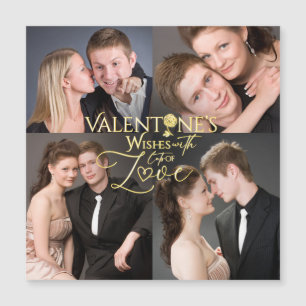 Valentinstag Elegante Gold Foto-Collage Magnetkarte