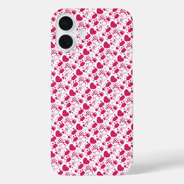 Valentinstag-Elemente Muster iPhone 16 Plus Hülle (Rückseite)