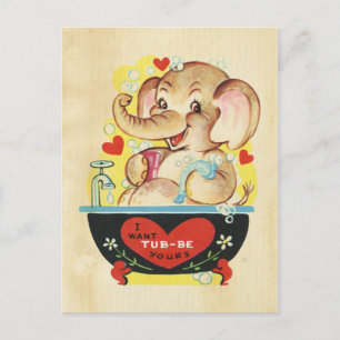 Valentinstag Elephant Kid Animal Retro Rotes Herz Feiertagspostkarte