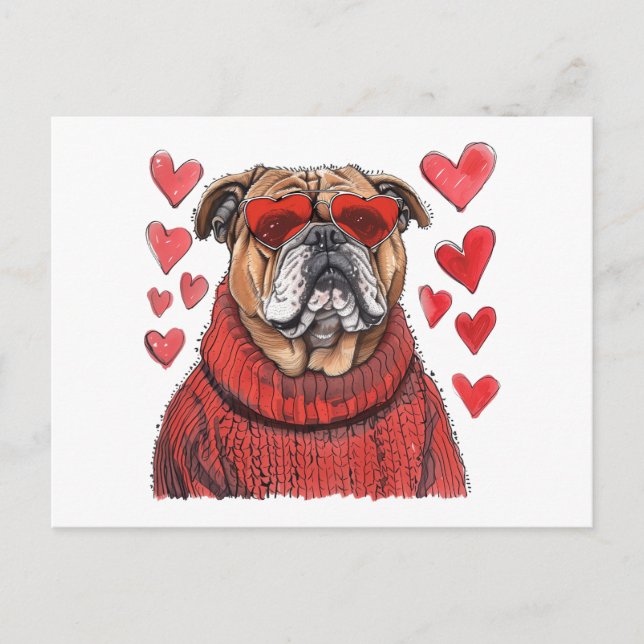 Valentinstag English Bulldog Postkarte (Vorderseite)