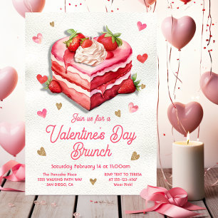 Valentinstag Erdbeerkuchen Herzbrot Brunch Einladung