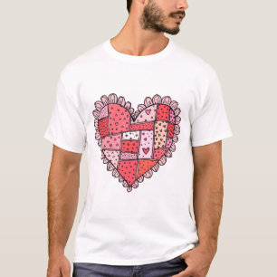 Valentinstag-Faux-Patchwork-Herz-Doodle-Stil T-Shirt