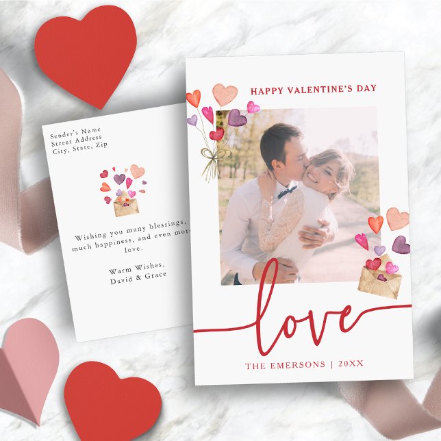 Valentinstag-Foto Feiertagspostkarte (Watercolor Valentine's Day Photo Holiday Postcard)