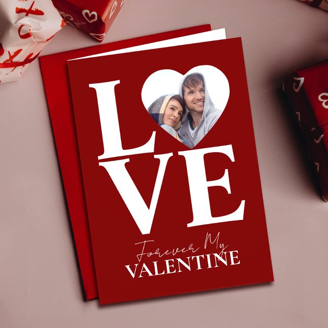 Valentinstag Foto Liebe | Heart Red Valentine's Karte (Cherish memories with a Valentine's card featuring you and your loved one, expressing your bond.)