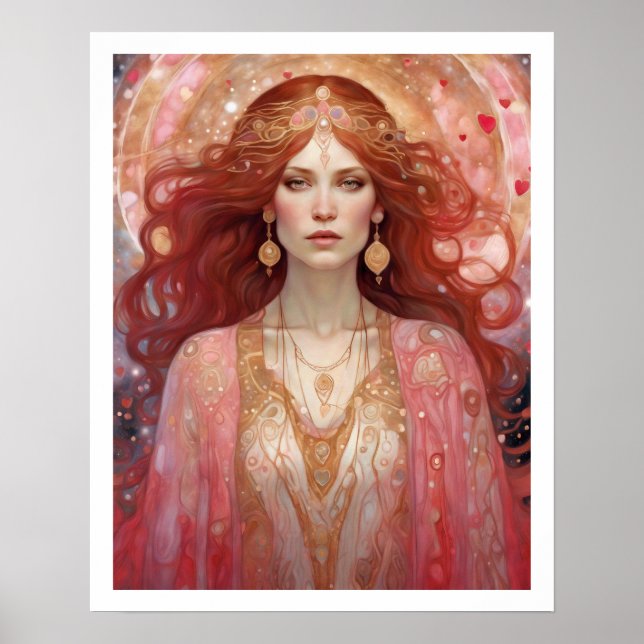 Valentinstag Frau Art Déco Roter Kopf Print Poster (Vorne)