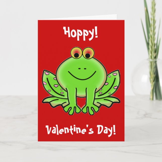Valentinstag Frosch mit rosa Herzen Feiertagskarte (Vorderseite)