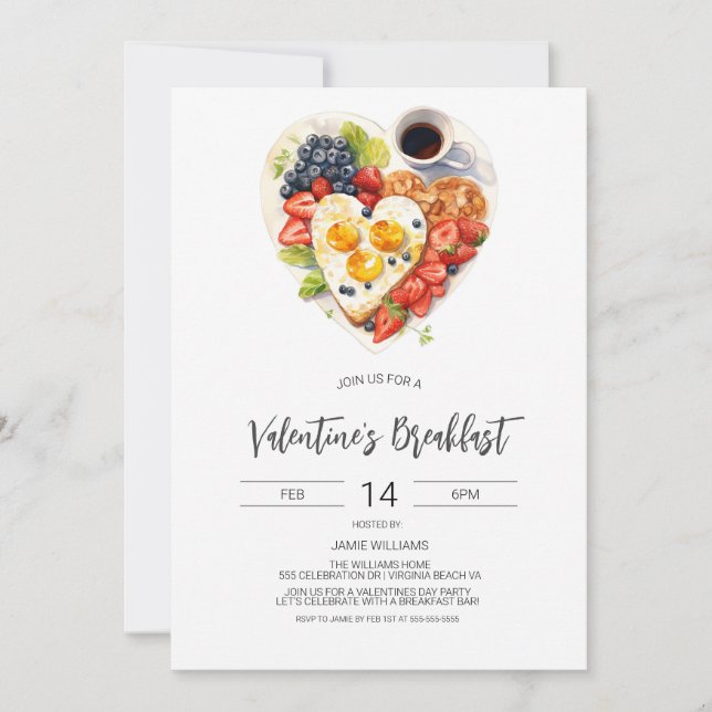 Valentinstag Frühstück, Muttertagsfrühstück Einladung (Vorderseite)