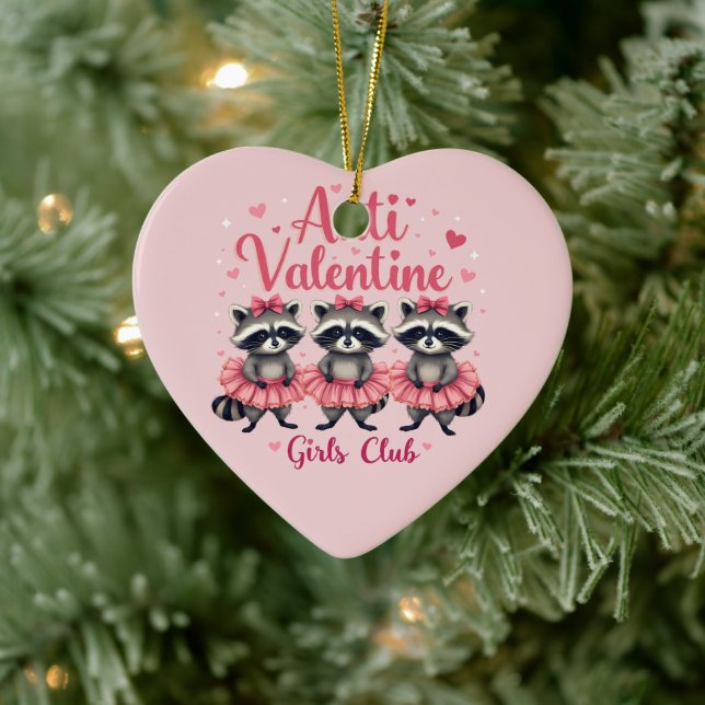 Valentinstag Funny Raccoon Niedlich Kawaii Keramik Ornament (Baum)